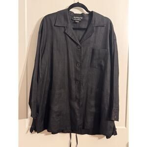 Adolfo International blazer jacket Sz 12 Black Linen Vintage Drawstring Capsule